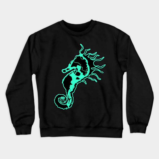 Sleepy Seahorse Aqua/Black Crewneck Sweatshirt by SleepySeahorse